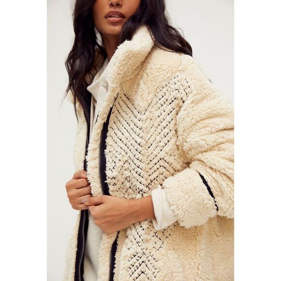 Free People x We The Free Avery Embroidered Teddy Fleece Plush Coat - Picture 6 of 7